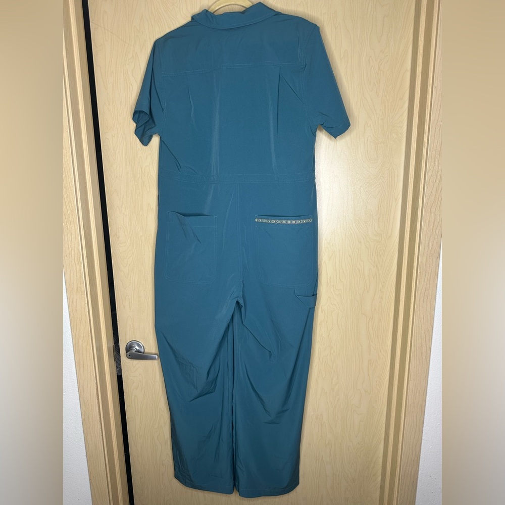 Teal Jumpsuit with Neon Green Zipper - Picture 6 of 8